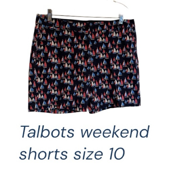 Talbots Pants - Talbot's Navy Sailboat-Print Shorts Size: 10 #H